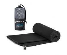 Asciugamani microfibra – in tutti i colori, 8 misure – Telo sport microfibra – il perfetto telo sport microfibra, asciugamano palestra microfibra e telo mare microfibra (50x100cm nero + borsa)