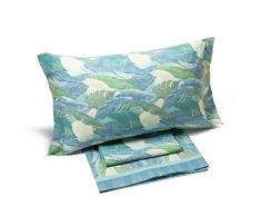 Caleffi Fashion green Completo Lenzuola, Cotone , Azzurro, Matrimoniale, 1005288 , Caleffi