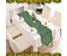 THATSRAD Runner da Tavola di Natale 30 * 180cm Runner Tavola a Tema Natalizio Biancheria da Tavola di Natale con Albero di Natale Fiocchi di Neve Campana per Decorazioni da Tavola di Natalizia, Verde