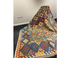 Tappeto Afghan Kilim (292 cm x 226 cm) - Tessuto a mano, vibrante, reversibile, geometrico, tribale, fatto a mano con coloranti vegetali