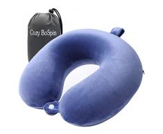 Cozy BoSpin Cuscino da viaggio - Cuscino portatile per il collo su voli, auto e casa, comodo cuscino da viaggio in aereo, leggero pacchetto rapido per campeggio (blu)