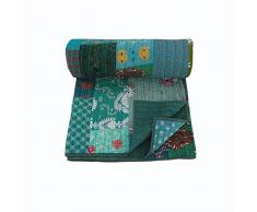 NANDNANDINI TEXTILE indiano Twin Size Handmade Kantha Trapunta Vintage Cotone Antico Letto Singolo Trapuntino Ricamato A Mano Patchwork Set Biancheria Da Letto Zingaro Divano Divano Letto Coperta