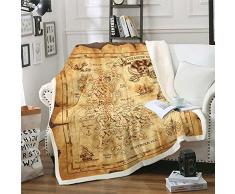 coperta in pile con mappa dellisola nautica, vintage, con mappa antica dei pirati, coperta king