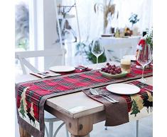 Runner da Tavola e Tovagliette Natalizio in Cotone Lino Ricamato, 35x180cm Biancheria da Tavola di Natale Rosso a Scacchi, Baogaier Tovaglie Decorazioni Centrotavola per Famiglia Sala da Pranzo Feste