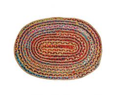 RAJRANG BRINGING RAJASTHAN TO YOU Tappeti fatti a mano di forma ovale colorata per soggiorno e cucina, 91x61 cm, tappeto multicolore in chindi e juta per splendidi regali