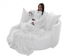 Brandsseller, soffice coperta TV con maniche, in effetto cashmere, sacco copripiedi e 2 tasche per smartphone/telecomando e molto altro ancora, Fibra sintetica, Creme/Weiss, 170 x 200 cm