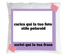 Mr. Gadgets Cuscino Personalizzabile con Foto e Scritta Stile Polaroid (Lilla)