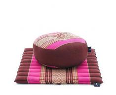 LEEWADEE Mini Set da Meditazione: Piccolo Cuscino Zafu e Tappetino Zabuton, Kit Tailandese per meditare in kapok, Rosso Marrone Rosa Fucsia
