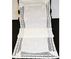 T&K Runner da tavolo ricamato, 40 x 120 cm, effetto lino, bianco alpino, pizzo 170495 (40 x 120)