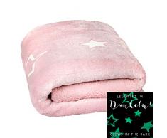 Dhal Little Stars Copertina per gattonare con stelle luminose, morbida coperta in pile, Poliestere, Colore: rosa., 150 x 125 cm