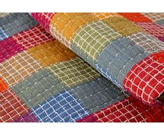 1001 Wohntraum Copriletto vintage 15J15 Quilt Anika a quadri - Elegante coperta dal design a patchwork, 180 x 200 cm, rosso/arancione.