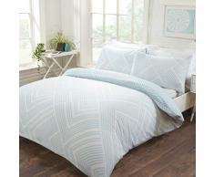 Sleepdown Set di biancheria da letto con federe per letto king size (220 cm x 230 cm) a righe geometriche e motivo uovo danatra reversibile di facile manutenzione