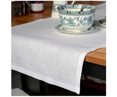 Linen & Cotton Runner Da Tavolo FLORENCE, 100% Lino - Bianco (43 x 180cm)