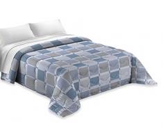 Tata Home Trapuntino Copriletto Trapuntato Primaverile Estivo 100 gr/mq Quilt Leggero Letto Singolo 160x260 cm Fantasia Geometrica a Quadri Made in Italy Colore Petrolio Ottanio