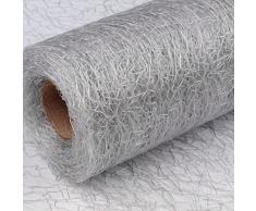 Schnoschi Tessuto Decorativo Argento, Rotolo 9 m x 30 cm, Runner da Tavolo, Rete Decorativa, Nastro da Tavolo, Tessuto a Rete