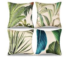 Copricuscini Divano 40x40 Decorativa Per Piante Da Esterno Federe Cuscino Con Piante E Foglie Verdi Tropicali Federa Cuscino In Lino Set Da 4 Copricuscino Divano Adatto Per Divano Veranda Patio