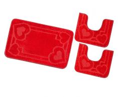 emmevi Tappeto Bagno Parure Soffice Antiscivolo Assorbente Lavabile Moderno MOD.Moorea 8 Set 3 Pezzi Rosso
