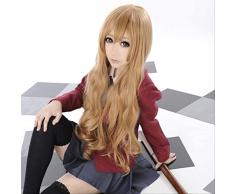 WHBHD Anime Aisaka Taiga Wigs Cosplay 80cm Lino Lenzuola Brown Wavy Resistente al Calore Capelli Sintetici Parrucca Sintetica + Cappuccio Parrucca