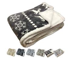 JEMIDI Coperta Morbida Pelliccia Sintetica 150x200 cm - Plaid Motivo Natalizio - Copriletto Morbido Pile - Telo Scaldaletto Invernale - Grigio Scuro