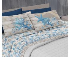 Vico Casa Set lenzuola letto matrimoniale 100% Cotone con Disegno Marino, Corallo, Fantasia mare MADE IN ITALY/Completo letto matrimoniale, colore Azzurro