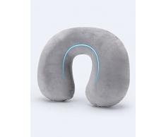 Pitasha Cuscino da Viaggio Gonfiabile Cuscino per Collo Morbido Velluto Lavabile Federa Cuscino, Cuscini di Supporto Portatile Compatti per Rilassarsi in Ufficio, Aereo, Auto, Treno (Grigio)