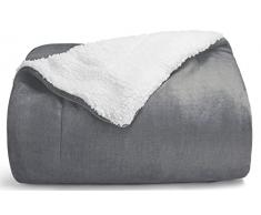 WAVVE Plaid Coperta di Pile Sherpa e Flanella XXL Grande Peloso - 230x270 cm, Grigio - Letto Matrimoniale Maxi, 270x230