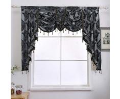 NAPEARL Swags - Tende a mantovana per finestre, in jacquard, per soggiorno, cucina, mantovana a cascata nera con perline, mantovana per il trattamento delle finestre, 154 cm di larghezza