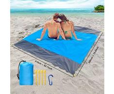 Huixinue Coperta da Spiaggia Coperta Picnic 200x210 cm Telo pic nic impermeabile Ultraleggera Coperta da Picnic per la spiaggia,il campeggio,lescursionismo-Portatile senza sabbia. (Blu)