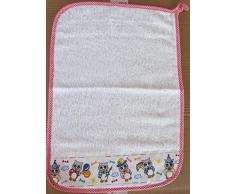 Asciugamano Bambino Asilo cm 35x52. In spugna italiana Cotone 100%. Con asola per essere appeso, con balza Gufetti applicata