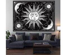 LGYKUMEG Tarot Tapestry, Wall Hanging Sun Moon Star Tapestry, Black Bianco Big Tovaglia Tovaglie Psichedeliche Tappeto Indiano Mandala Indiano, per Decorazione Interna per Uso Esterno,130 * 150cm