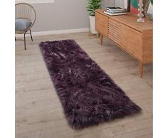 Tappeto Salotto Pelliccia Finta Imitazione Pelo Lungo Cuscino Cuore Rotondo, Dimensione:50x150 cm, Colore:Viola