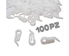 Bricoshopping® 100 Ganci per tenda RINFORZATI a proboscide Gancetti paperi da tenda scorrevole e binario da applicare su Riloga fascia fettuccia elefantino tendine da camion bianchi in plastica (Base)