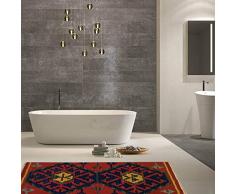 Miss Cucci Tappeto Kilim per Bagno DX1RED Misura 65x110 cm Fatto a Mano 100% Lana