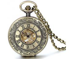 Jewelrywe Orologio da Tasca a Quarzo Numero Romano Hollow Coperta Collana in Lega Bronzeo Vintage Orologi Meccanici