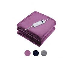 WAPANEUS Coperta elettrica con 6 livelli di riscaldamento con spegnimento automatico, morbida riscaldata in peluche con riscaldamento rapido e tessuti lavabili in lavatrice 180 x 130 cm Viola duva