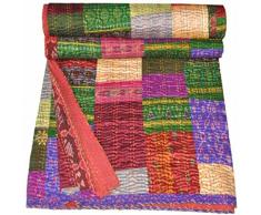 Indiano Kantha Patola seta patchwork Ouilt, Kantha Coperta, Kantha Bohemain lenzuola, lenzuola reversibile, Coperta decorativa vintage patola trapunta copriletto, Old Patola seta Sari Kantha Quilts 152,4 x 228,6 cm. Bhagyoday