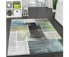 Paco Home Tappeto di Design Moderno Eyecatcher Melange Quadri Grigio Turchese Verde, Dimensione:160x220 cm