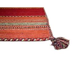 Centesimo Web Shop Tappeto 100% Kilim in 9 Misure 6 Colori Frange Multiuso Camera Letto Studio Cucina CORRIDOIO Bagno PASSATOIA-160x230 cm Rosso, Cotone, 160x230 cm