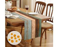 Runner Tavola Moderno Runner Blu Verde Strisce Legno Runner da Tavola Lavabile PoliestereTovaglia Runner Decorazione Runner da Tavola Tavolo Decorazione per Matrimoni Picnic Cucina Tovaglia 33x183cm