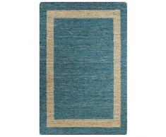 vidaXL Tappeto Artigianale Manuale Corsia Passatoia Rettangolare Rustica Cucina Protezione Pavimento in Juta Intrecciata Blu 160x230 cm