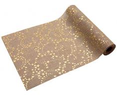 Runner natalizio con stelle dorate, 5 m x 28 cm, design in iuta marrone chiaro, decorazione natalizia da tavola