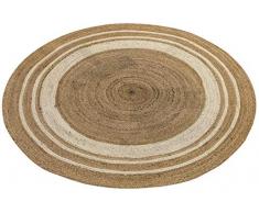 HAMID Tappeto di Iuta Alhambra Greca Colore Naturale Bianco Rotondo, 100% Fibra di Iuta Tappeto, Tessuto a Mano, Tappeto per Soggiorno, Camera da Letto, Corridoio, (150x150cm)