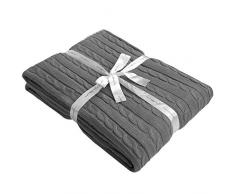NTBAY Coperta in Maglia di Cotone, Coperta da Letto Multicolore Super Morbida e Calda, 130 x 170 cm, Grigio