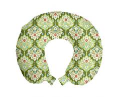 ABAKUHAUS Shabby Flora Cuscino da Viaggio, barocco floreale, Accessorio in Schiuma di Memoria per Viaggio, 30 cm x 30 cm, verde menta