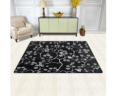 Naanle giapponese fiori di ciliegio tappeto antiscivolo per per camera da letto, soggiorno, cucina 50 x 80 cm (1.7 'x 2.6' ft), nero e bianco Flower Sakura nursery tappeto pavimento tappetino yoga, Multi, 50 x 80 cm(1.7' x 2.6')