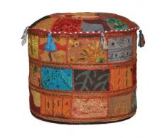 Rajasthali Tradizionale Decorativa ottomano Comodo Piano Cuscino Poggiapiedi Impreziosito da Ricami e Patchwork, 46 x 33 cm