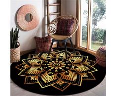 Morbuy Tappeti Rotondi Moderni Soggiorno Divano Tappeto Rotondo Stampa Mandala Oro Nero Antiscivolo e Lavabile in Lavatrice Interno Tappetino Diametro 40/60/80/100/120/140cm (Amore,60cm)
