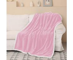Catalano alla moda Sherpa doppia faccia polare trapunta letto singolo gettare divano riscaldatore confortevole trapunta quattro stagioni letto o trapunta soggiorno, rosa - 150x130cm