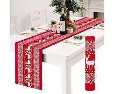 Runner da tavola in lino rosso con motivo renna bianca, antiscivolo, lunga tovaglia natalizia per Natale, decorazione per tavoli da pranzo, 28 x 270 cm