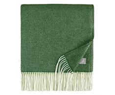 LINEN & COTTON Plaid di Lusso Classico e Senza Tempo, Coperta Morbida Leggera con Frange Diamond - 100% Lana Merinos Superfine, Verde (140 x 200 cm) per Camera da Letto Salotto Copridivano Singolo